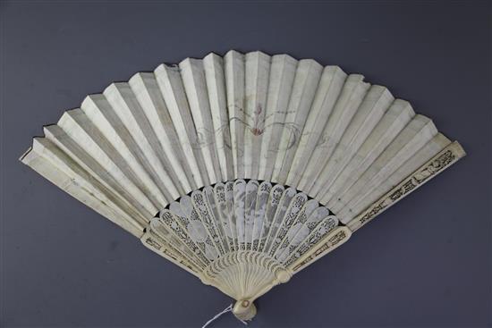 A late 18th century Grand Tour fan, width 19in.